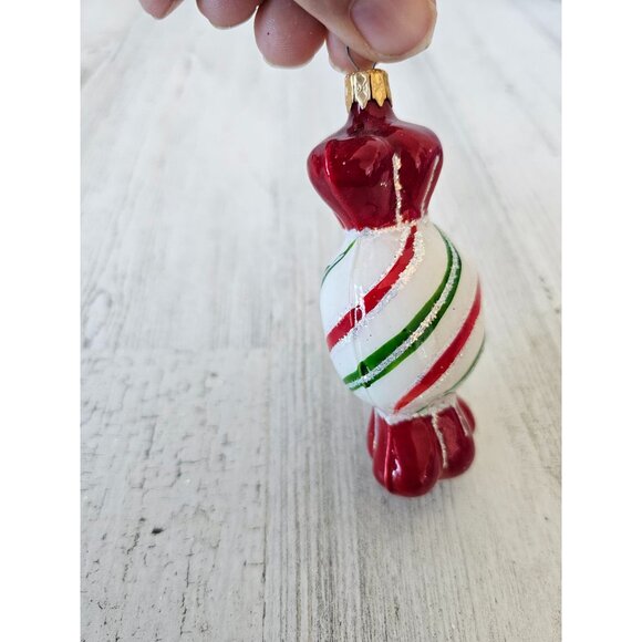 Glass candy ornament Columbia vintage Xmas red glitter peppermint tree - Picture 4 of 9